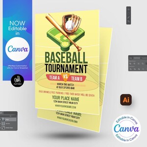 Canva Editable Baseball Tournament Flyer Template |  Sports Flyer | Photoshop & Illustrator | Digital File | Canva, PSD, AI, EPS and Doc