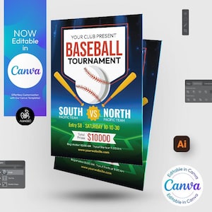Canva Editable Baseball Tournament Flyer Template |  Sports Flyer | Photoshop & Illustrator | Digital File | Canva, PSD, AI, EPS and Doc