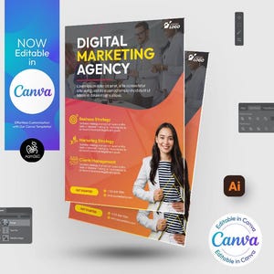 Szablon ulotki agencji marketingu cyfrowego: edytowalny Canva, PSD, AI (plik cyfrowy)