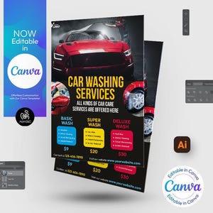 Car Wash Services Flyer Template: Editable Canva, PSD, AI (Digital File)