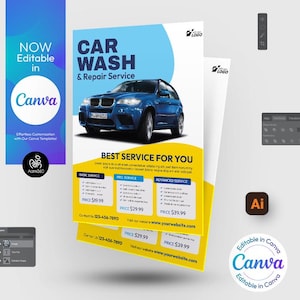 Car Wash Services Flyer Template: Editable Canva, PSD, AI (Digital File)