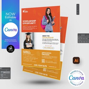 Canva Editable Scholarship Program Flyer Template | Graduation Flyer | Educational | Photoshop & Illustrator | Digital File | Canva, PSD, AI