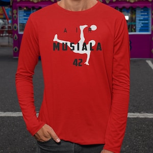 Air Musiala #42 Bayern Star Player Shirt, Sports Custom Gift For Soccer Fans, Football Jersey Style Hoodie Long Sleeve Graphic Tee