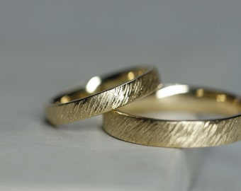Anillos de boda oro 585, anillos de boda hechos a mano, martillados, anillos forjados oro, martillado, mate, orfebre oro amarillo, oro reciclado 14k