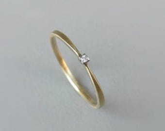 Anillo de compromiso de oro 585, platino 950, diamante pequeño, anillo de oro amarillo 585, anillo de diamantes de talla brillante de 14 k, anillo de oro bicolor, oro auténtico reciclado, propuesta de matrimonio.
