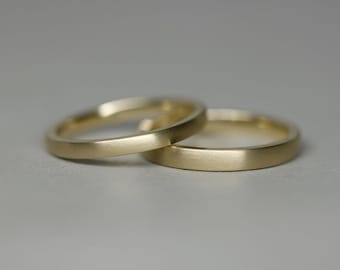 Trouwringen individueel, 585 goud gerecycled, goudsmeden, trouwringen eenvoudig, smal, mat geelgoud, echt goud, gouden ringen, 2,5 mm, 2 mm