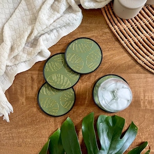 Monstera Coasters Monstera Plant Coaster Set - Table Accessories Housewarming Gift Wedding Gifts Holiday Decor
