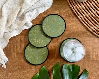Monstera Coasters Monstera Plant Coaster Set - Table Accessories Housewarming Gift Wedding Gifts Holiday Decor