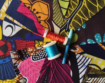 African Wax Print Fabric Scraps, Colorful Cotton Remnants for Crafts