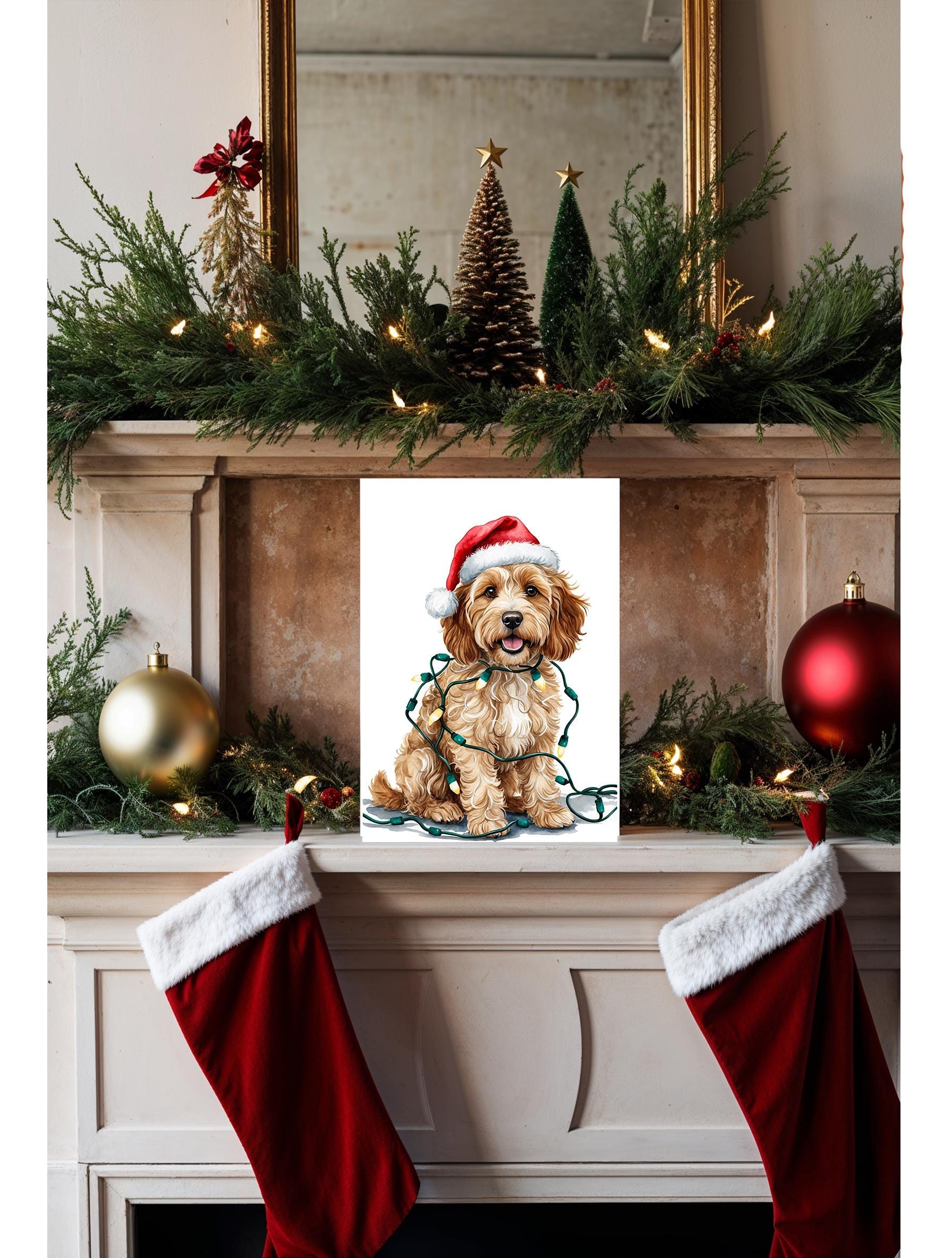 Adorable Cockapoo Christmas Card | Holiday Greetings With Santa Hat ...