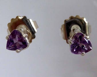 Amethyst Argentium silver post and scroll stud earrings