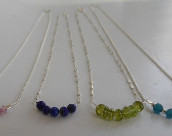 Dainty Sterling silver chain necklace with gemstones