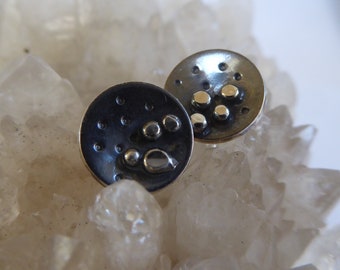Dark Oxidised sterling silver pebble earrings post and scroll studs