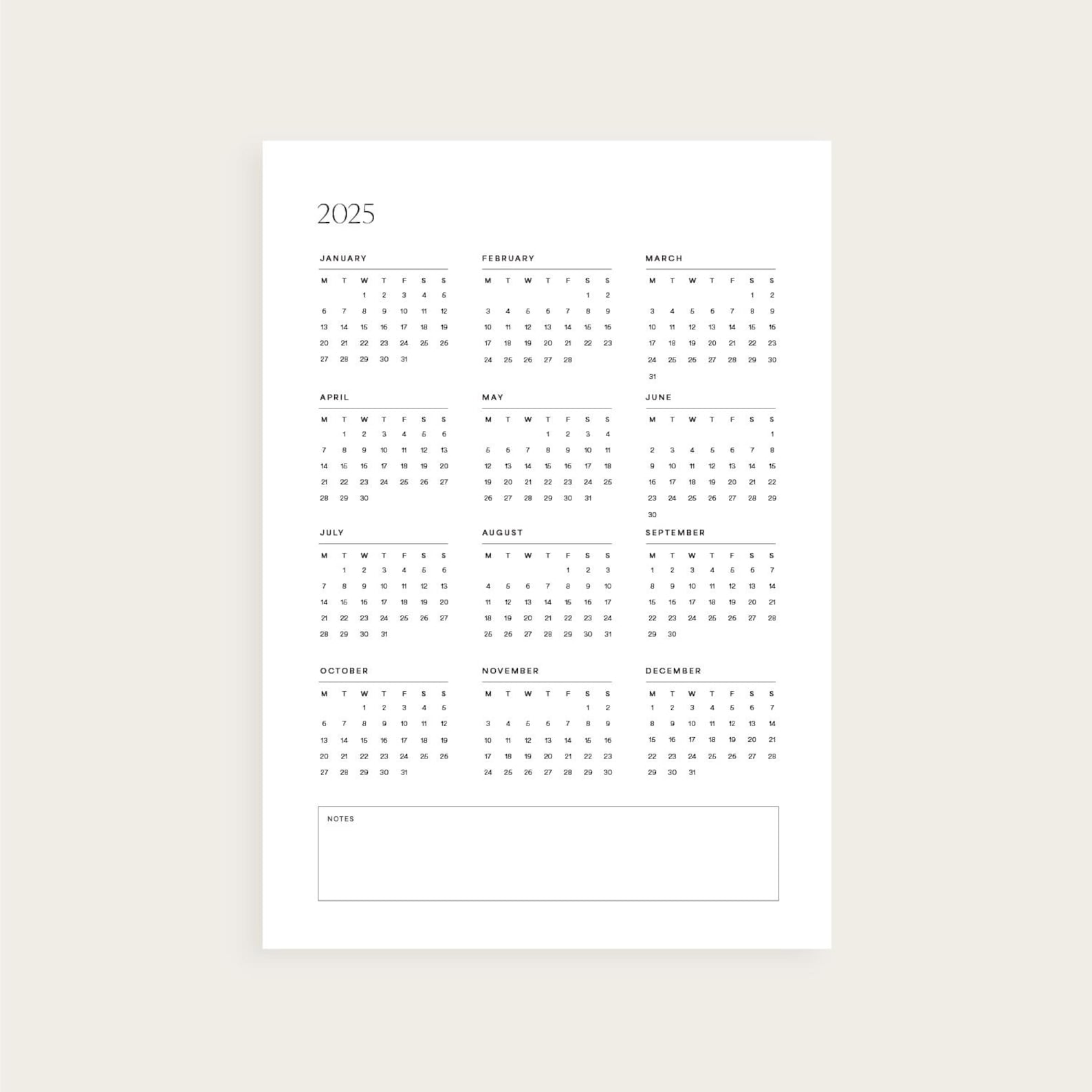 2025 Yearly Overview Calendar, Dated Year Planner Minimalist Template ...