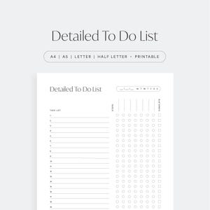 Lista de tarefas detalhada com várias etapas, lista de tarefas minimalista, cronograma elegante para impressão, download para impressão, PDF A4/A5/Carta/Meia Carta