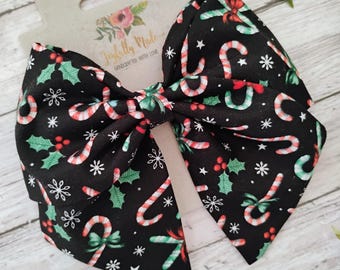 Candy Cane Christmas Hair Bow: Cotton Fabric Hair Clip or Ornament