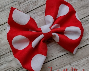 Red Polka Dot Hair Bow: Cotton Alligator Clip or Headband