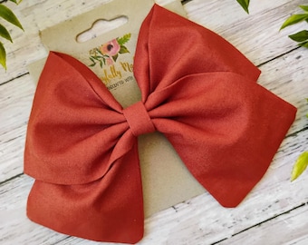 Burnt Orange Sailor Hair Bow: Fall Harvest Cotton Clip or Headband