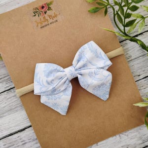 Blue Toile Baby Hair Bow: Cotton Sailor Bow Headband