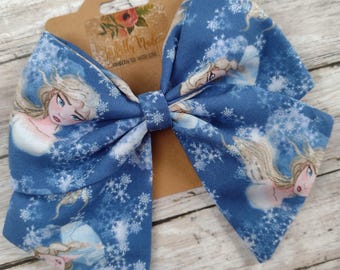 Elsa Frozen Hair Bow: Handmade Cotton Sailor Bow