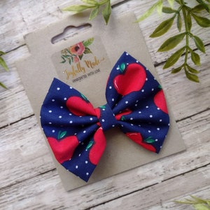Apple Hair Bow: Handmade Cotton Clip or Headband