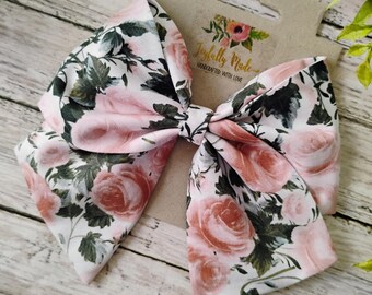 Rose Hair Bow: Large Floral Cotton Hair Clip