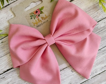 Dusty Rose Sailor Bow: Cotton Hair Clip or Headband