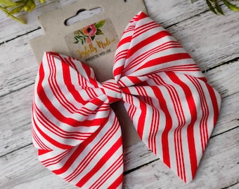 Candy Cane Hair Bow: Christmas Peppermint Clip, Headband or Ornament
