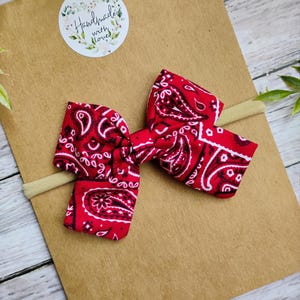Red Bandana Baby Headband , Cowgirl Headband , Baby Girl Headband , Bow Headband , Hair Bows