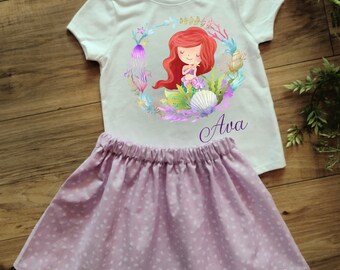 Personalized Little Mermaid Skirt Set - Little Mermaid Dress - Little Mermaid Outfit - Mermaid Shirt - Ariel Birthday Outfit