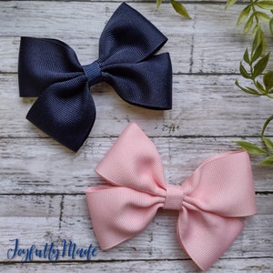 Navy and Light Pink Hair Bow Set - Set of Two 4 Inch Hair Bows -- Ready to Ship