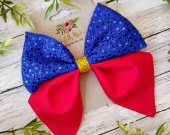 Handmade Snow White Hair Bow: Sparkle Fabric, Alligator Clip or Headband