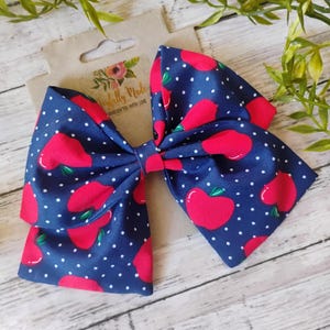Apple Hair Bow: Cotton Sailor Bow, Back to School