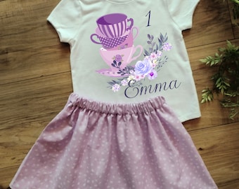 Personalized Tea Party Skirt Set - Tea Party Birthday Dress - Tea Party Outfit - Tea Party Dress