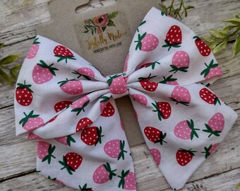 Strawberry Hair Bow , Strawberry Sailor Bow , Large Strawberry Hair Bow , Strawberry Hair Clip