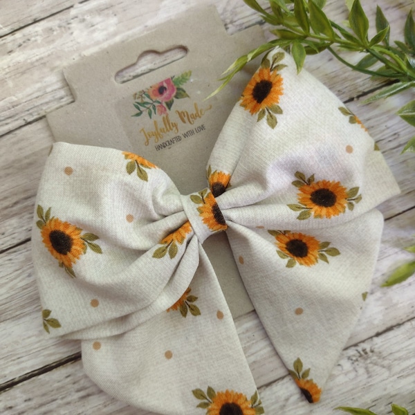 Sunflower Hair Bow , Sunflower Sailor Bow , Large Sunflower Hair Bow , Sunflower Hair Clip