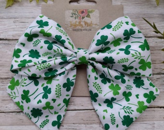 Shamrock Hair Bow , St. Patrick's Day Sailor Bow , Large St. Patrick's Day Bow , St. Patrick's Day Hair Clip