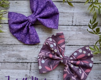 The Sadie - Set of 2 Purple Cotton Fabric Hair Bow Clips -- Ready to Ship