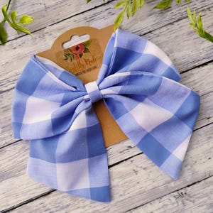 Wide Blue Gingham Hair Bow: Sailor Bow, Headband or Ornament
