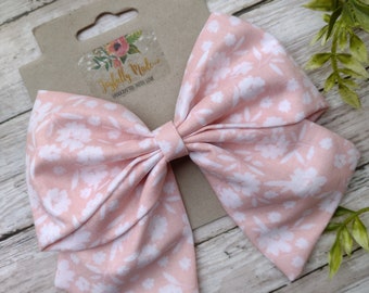 Pink Flower Hair Bow , Pink Flower Sailor Bow , Large Pink Flower Hair Bow , Pink Flower Hair Clip