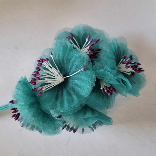 Teal Round Organza Blossoms x6 Millinery Wedding Flowers