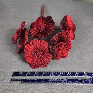 Red Round Velvet Blossoms x6 Millinery Wedding Flowers