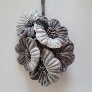 Silver Grey Round Velvet Blossoms x6 Millinery Wedding Flowers