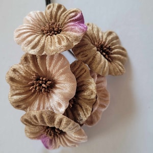 Caramel Purple Round Velvet Blossoms x6 Millinery Wedding Flowers