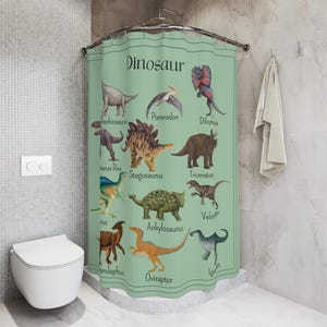 Dinosaurier Duschvorhang, Vintage Poster Inspiriert Pädagogisches Badezimmer Dekor, Kinder Badvorhang, Dinosaurier Badezimmer Zubehör