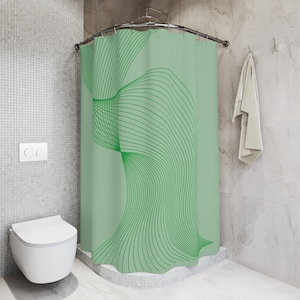 Green Spiral Shower Curtain: Modern Abstract Bath Art