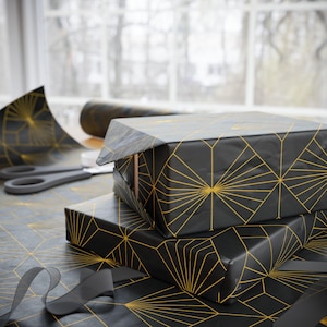 Carta da regalo Art Déco, finitura opaca, nera con decoro dorato - Carta da regalo, Carta da regalo, Articoli per feste, Confezioni regalo creative,