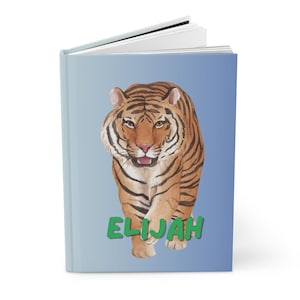 Diario infantil personalizado, estampado de tigre, tapa dura mate, regalo para pequeños escritores, cuaderno infantil, diario infantil, estampado animal