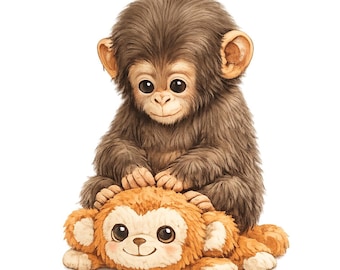 Punch Baby Monkey PNG, Viral Meme Illustration, Emotional Plush Toy Clipart (Digital Download)