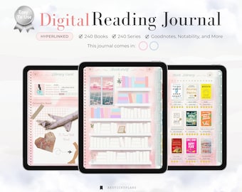 Digital Reading Journal | Pink Book Tracker, Digital Bookshelf | GoodNotes Hyperlinked Reading Log, Book Reviews, Challenges & Stickers
